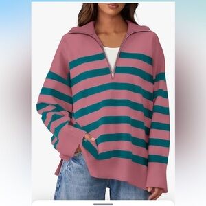 NWT Long Sleeve Casual Half Zip Lapel Collar Stripe Pullover size Large